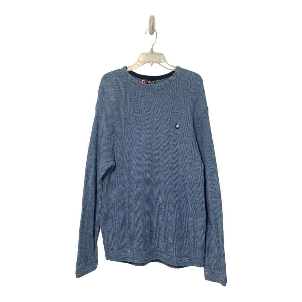 Vintage Chaps Ralph Lauren Men's Knit Sweater M Denim Blue 100% Cotton - Picture 1 of 9